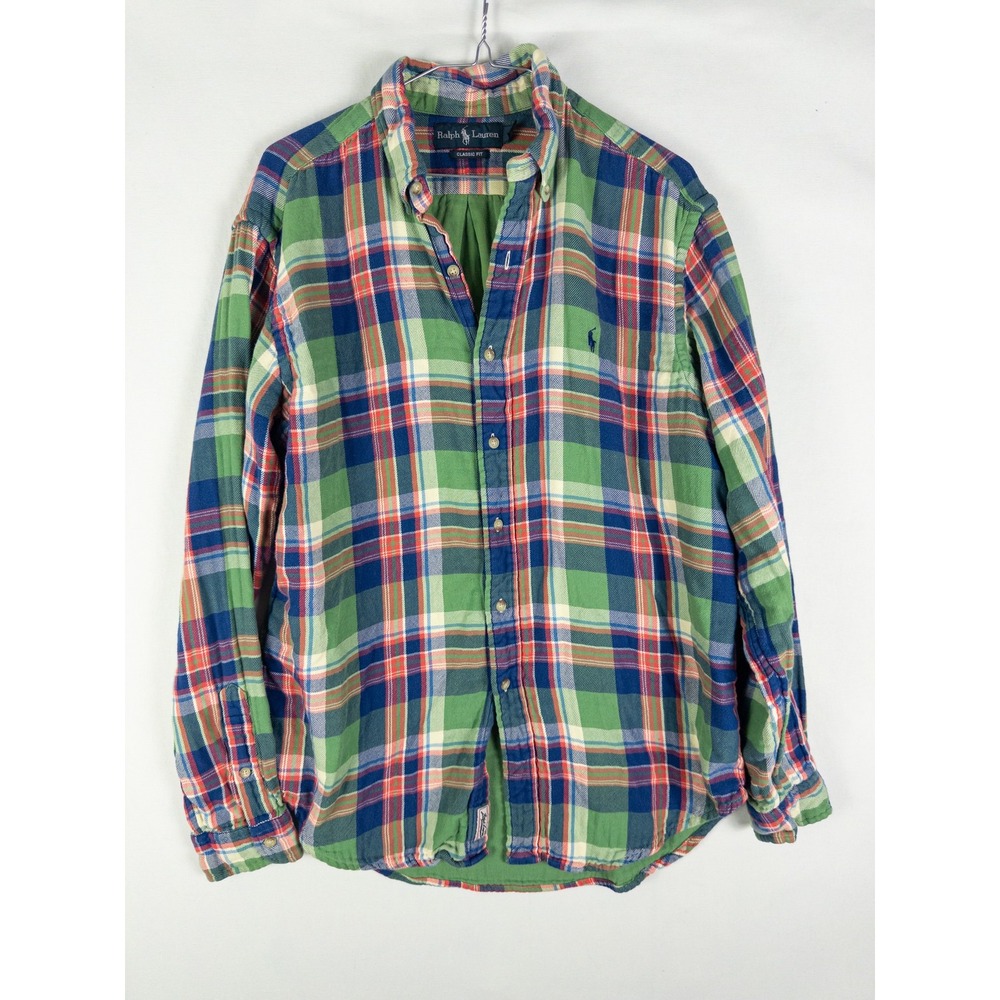 Ralph Lauren Classic Fit Plaid Button Down Shirt Mens L Green Multicolor Preppy